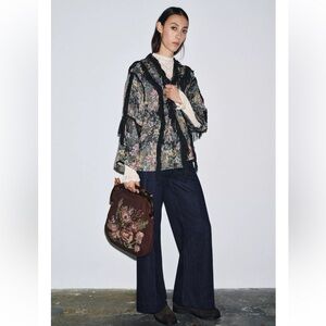 Zara Floral Jacquard Fringe Kimono Jacket - NWT XS-Small